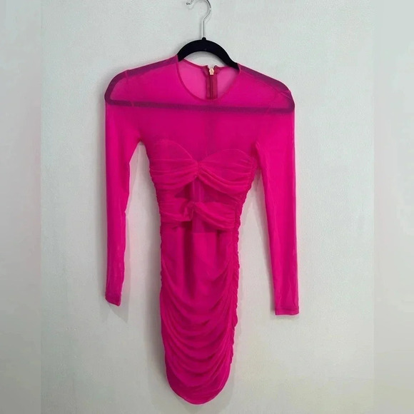 Nookie x REVOLVE Intrigue Hot Pink Candy Ruched Mesh Mini Dress - Picture 4 of 6